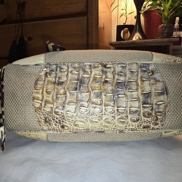Brahmin Harbor Collection Tan Croc Embossed Medium Tote With Bamboo Handles - Picture 3 of 6